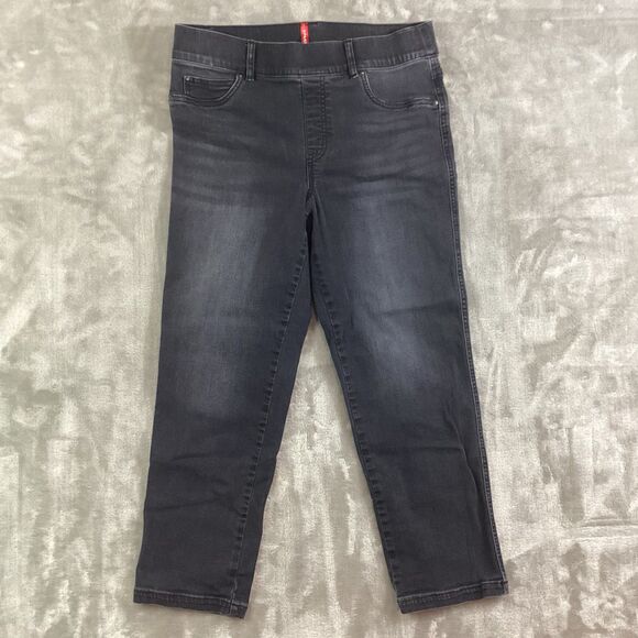 Spanx Stretch Straight Leg Jeans - Petite Large - Black - High Rise - 25" Inseam - Picture 1 of 12